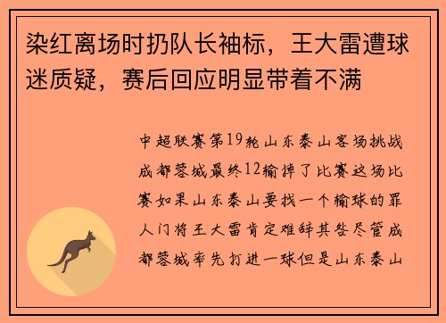 染红离场时扔队长袖标，王大雷遭球迷质疑，赛后回应明显带着不满